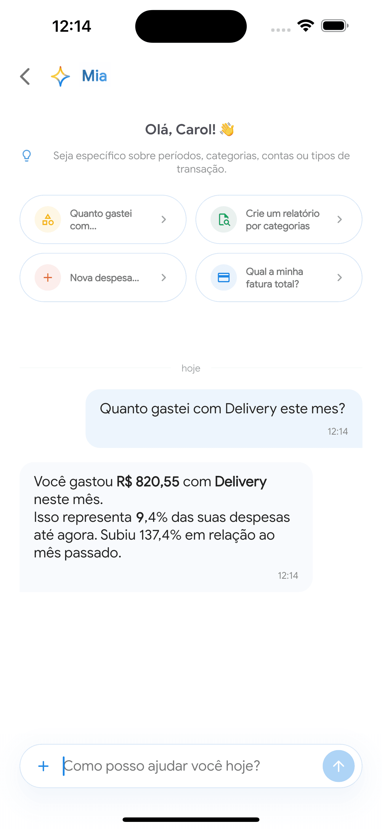 Conversa com a Mia no aplicativo